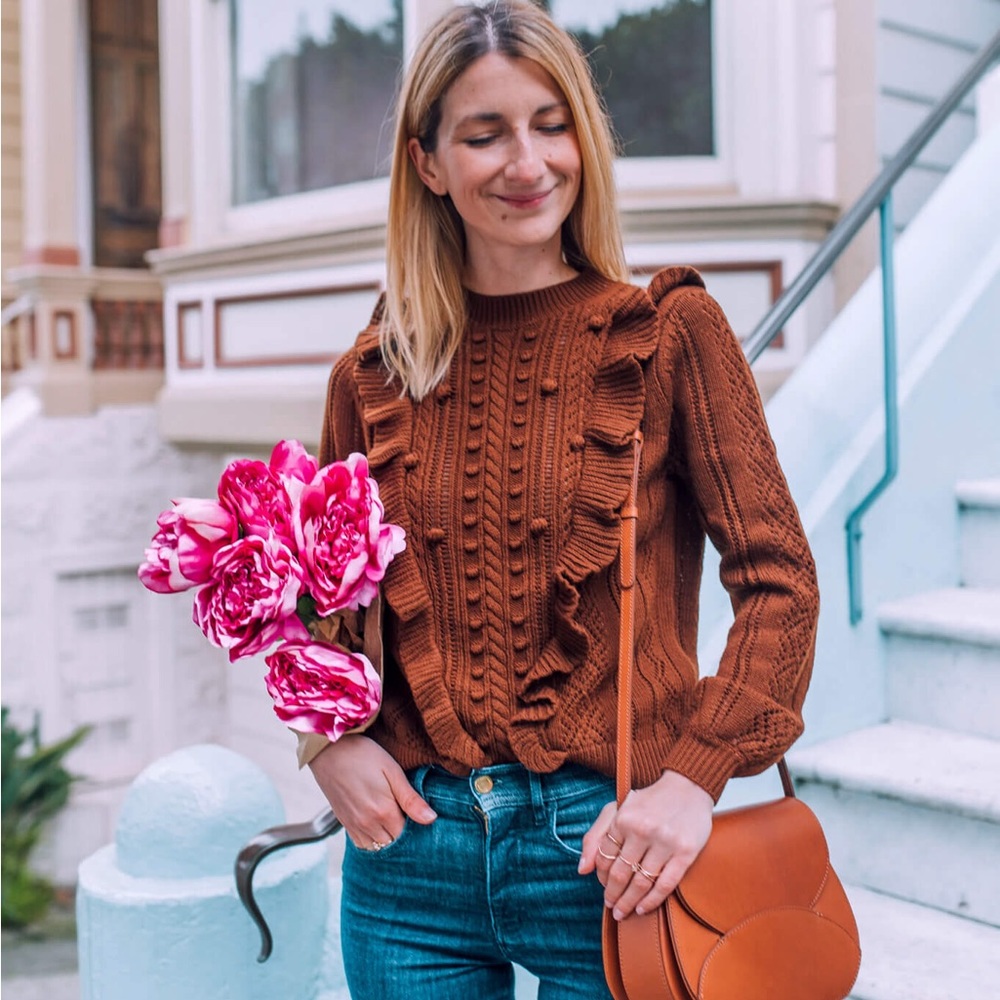 Sezane Brown Ruffled Sweater - Picture 13 of 14